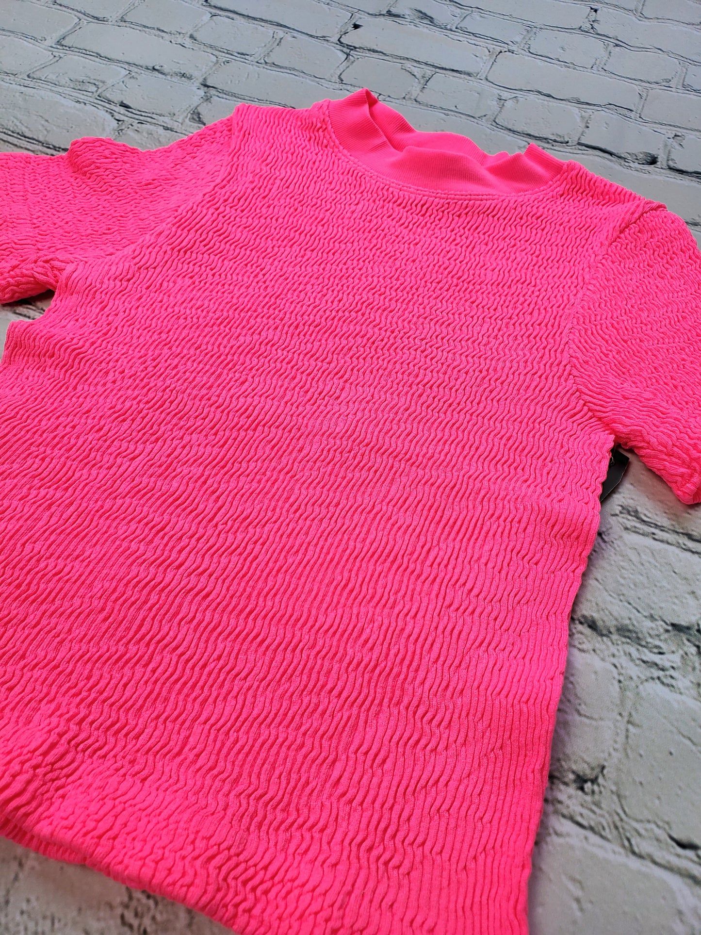 Smocked Short Sleeve Top - Neon Pink