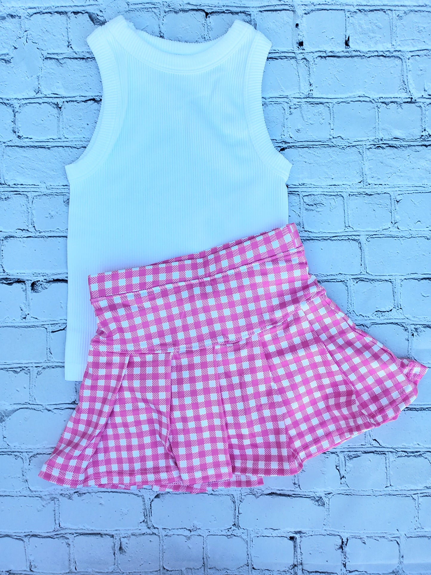 Pink Gingham Skort