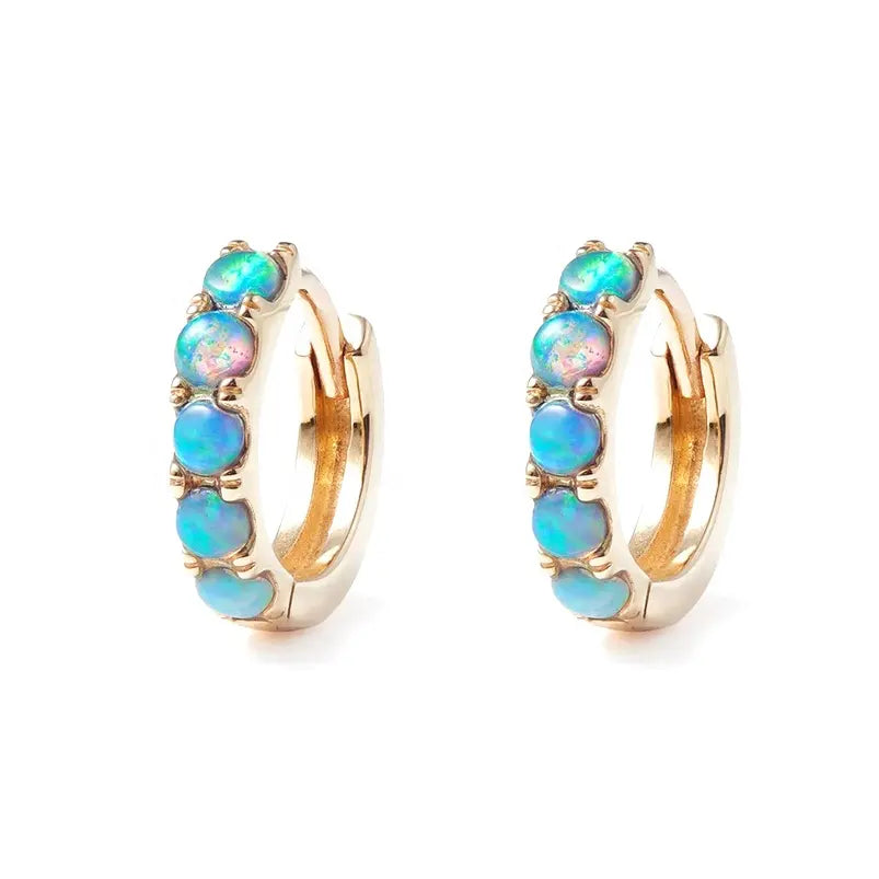 Mermaid Opal Huggie Hoop Earrings